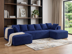 Corduroy U-shaped Sectional Sofa with Built-in Console Accent Pillows for Living Room