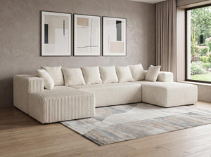 Corduroy U-shaped Sectional Sofa with Built-in Console Chaise and Accent Toss Pillows