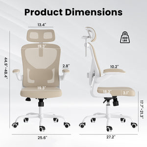 English Elm Ergonomic Office chair with adjustable headrest and lumbar support, breathable mesh, space-saving design khaki,White T3623P368566