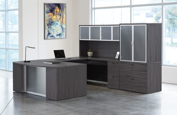 OSP Home Furnishings Napa Executive U-shape Desk with Hutch Filing Storage and Modesty Panel for Offices NAPSGW-TYP213G