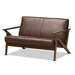Baxton Studio Baxton Studio Bianca Loveseat: Mid-Century Modern Design in Dark Walnut & Distressed Faux Leather Bianca-Dark Brown/Walnut Brown-LS