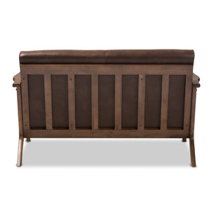 Baxton Studio Baxton Studio Bianca Loveseat: Mid-Century Modern Design in Dark Walnut & Distressed Faux Leather Bianca-Dark Brown/Walnut Brown-LS