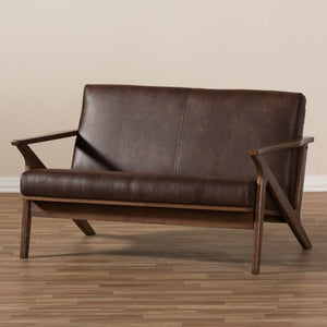 Baxton Studio Baxton Studio Bianca Loveseat: Mid-Century Modern Design in Dark Walnut & Distressed Faux Leather Bianca-Dark Brown/Walnut Brown-LS