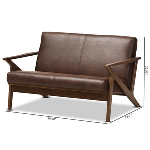 Baxton Studio Baxton Studio Bianca Loveseat: Mid-Century Modern Design in Dark Walnut & Distressed Faux Leather Bianca-Dark Brown/Walnut Brown-LS