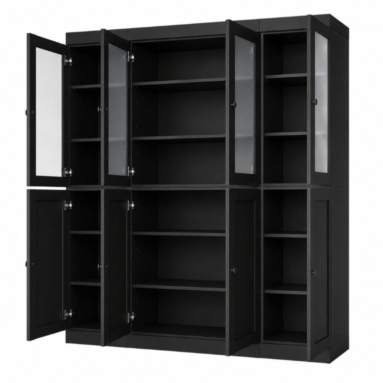 72 Inch Solid Black Wood Pantry Cabinet Tall Freestanding Kitchen Storage Armoire