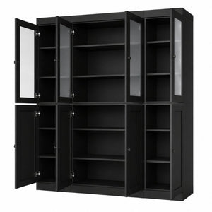 72 Inch Solid Black Wood Pantry Cabinet Tall Freestanding Kitchen Storage Armoire