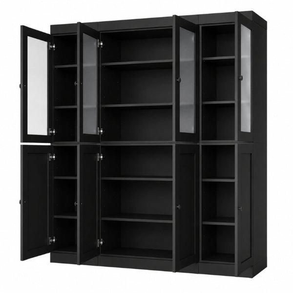 72 Inch Solid Black Wood Pantry Cabinet Tall Freestanding Kitchen Storage Armoire
