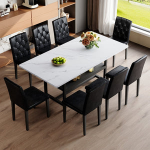 English Elm Table With Integrated Storage And 8 Ergonomic Black Pu Chairs For Modern Dining And Entertaining W1151S04270-GIGA