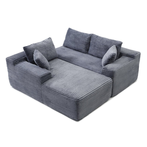English Elm 105'' Modular L-shape Sectional Corduroy Deep Seat Cloud Sofa for Living Room Lounge Grey W1117P377776