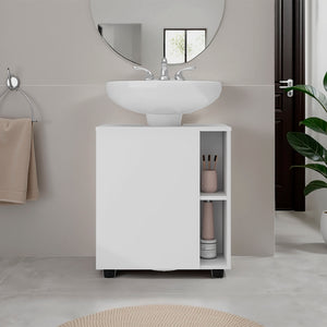 English Elm Parade Under Pedestal Sink Cabinet with 1 Door & 5 Open Compartments, Melamine Scratch-Resistant Storage White 27.17 L x 21.66 W x 5.91 H B128P375295