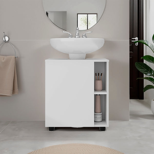 English Elm Parade Under Pedestal Sink Cabinet with 1 Door & 5 Open Compartments, Melamine Scratch-Resistant Storage White 27.17 L x 21.66 W x 5.91 H B128P375295