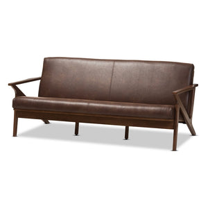 Baxton Studio Baxton Studio Bianca 3-Seater Sofa - Mid-Century Modern Walnut Frame & Distressed Brown Faux Leather Bianca-Dark Brown/Walnut Brown-SF