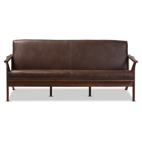 Baxton Studio Baxton Studio Bianca 3-Seater Sofa - Mid-Century Modern Walnut Frame & Distressed Brown Faux Leather Bianca-Dark Brown/Walnut Brown-SF