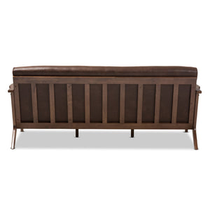 Baxton Studio Baxton Studio Bianca 3-Seater Sofa - Mid-Century Modern Walnut Frame & Distressed Brown Faux Leather Bianca-Dark Brown/Walnut Brown-SF