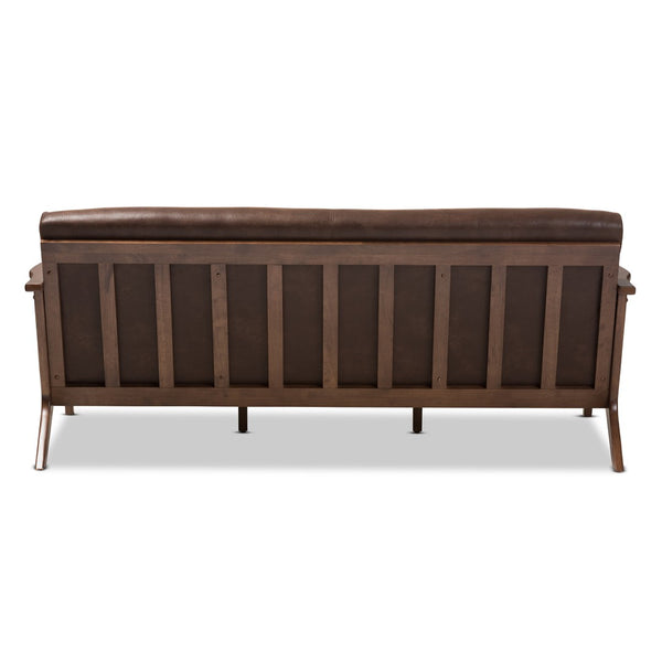 Baxton Studio Baxton Studio Bianca 3-Seater Sofa - Mid-Century Modern Walnut Frame & Distressed Brown Faux Leather Bianca-Dark Brown/Walnut Brown-SF