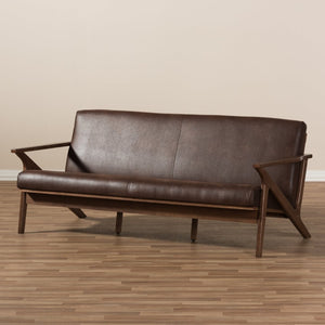 Baxton Studio Baxton Studio Bianca 3-Seater Sofa - Mid-Century Modern Walnut Frame & Distressed Brown Faux Leather Bianca-Dark Brown/Walnut Brown-SF