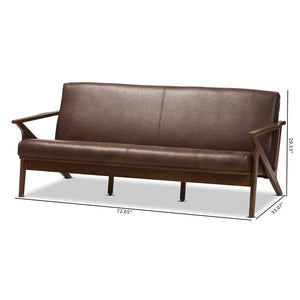 Baxton Studio Baxton Studio Bianca 3-Seater Sofa - Mid-Century Modern Walnut Frame & Distressed Brown Faux Leather Bianca-Dark Brown/Walnut Brown-SF