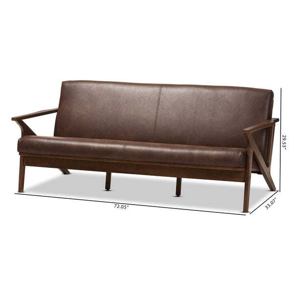 Baxton Studio Baxton Studio Bianca 3-Seater Sofa - Mid-Century Modern Walnut Frame & Distressed Brown Faux Leather Bianca-Dark Brown/Walnut Brown-SF