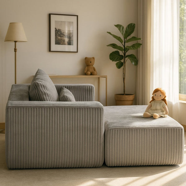 English Elm Oversized Corduroy Floor Lounge Chair with Modular Ottoman All Foam Deep Seat Grey W3326S00029