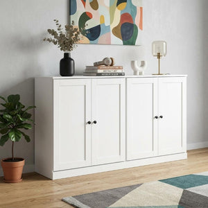 64 Inch Solid Wood Sideboard with Four Drawers and Doors for Dining Storage