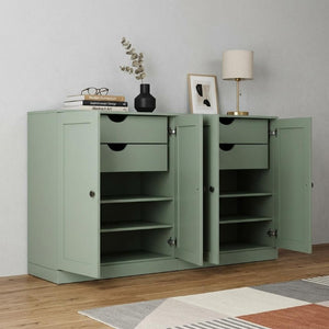 64 Inch Sage Solid Wood Buffet with Four Drawers and Cabinet Storage