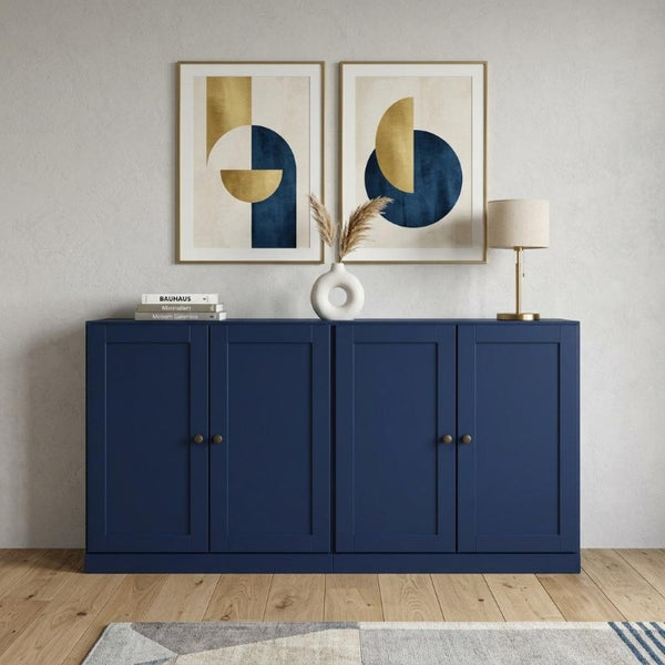 64 Inch Solid Wood Navy Sideboard with Four Drawers and Cabinet Storage