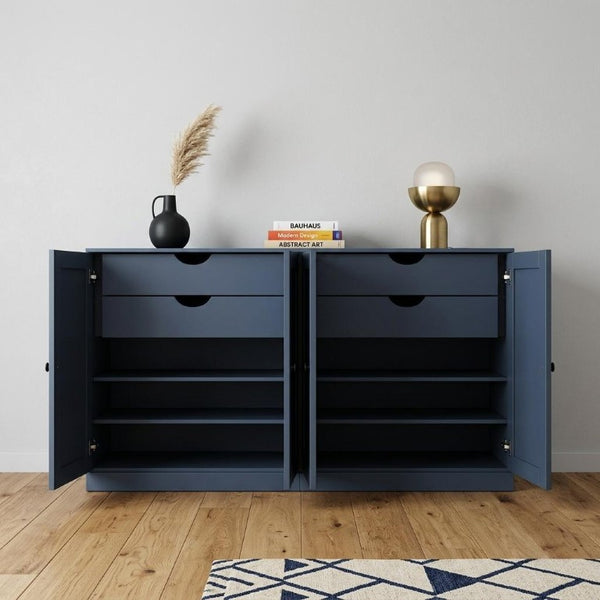 64 Inch Solid Wood French Blue Sideboard with Four Drawers and Storage Doors