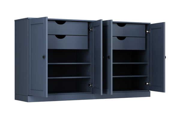 HomeRoots 64 Inch Solid Wood French Blue Sideboard with Four Drawers and Storage Doors 754649
