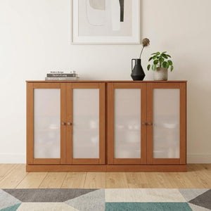 64 Inch Solid Wood Sideboard with Four Drawers and Cabinet Storage for Dining Room