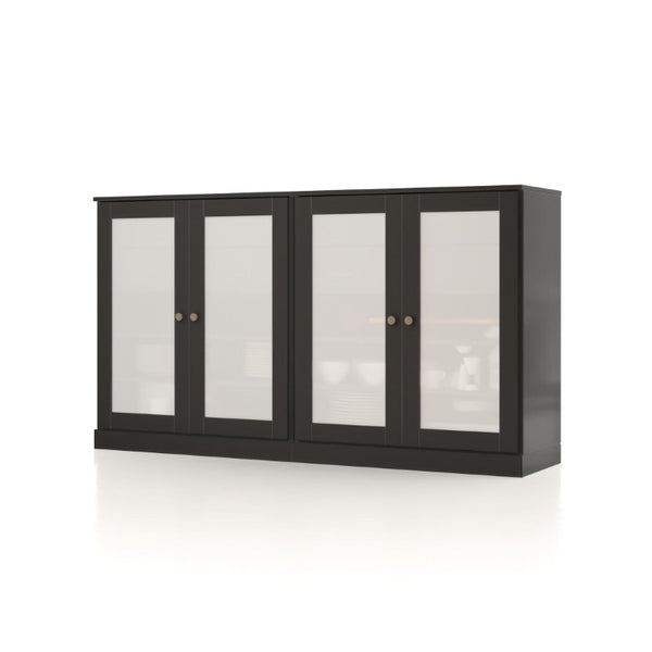 HomeRoots 64 Inch Black Solid Wood Sideboard with Four Drawers and Cabinet Storage 754664
