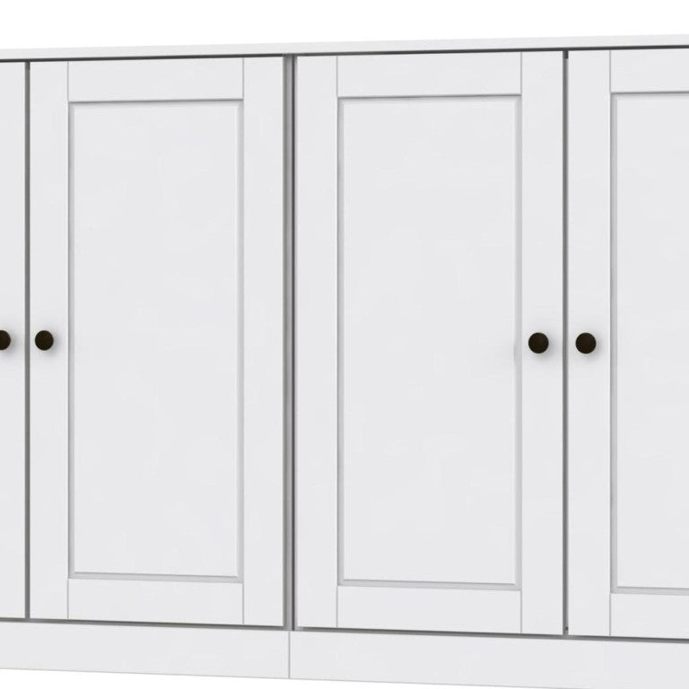 HomeRoots 64 Inch Solid Wood White Buffet with Four Drawers and Cabinet Storage Doors 754670