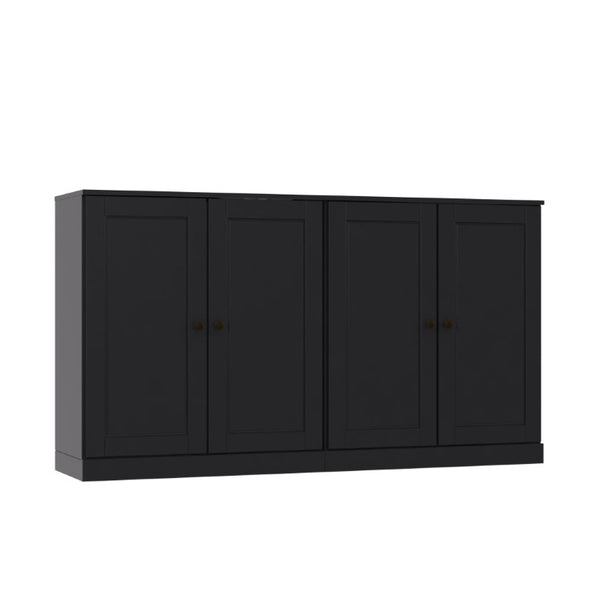 HomeRoots 64 Inch Black Solid Wood Sideboard with Four Drawers and Cabinet Storage for Dining 754673