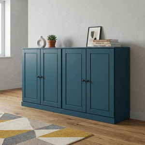 64 Inch Teal Solid Wood Buffet with Four Drawers and Cabinet Storage Doors