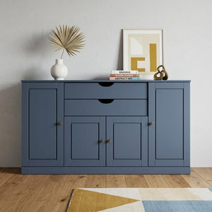 64 Inch Solid Wood Sideboard with Four Drawers and Doors in French Blue Finish