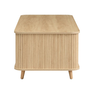 English Elm Modern Mid-century Coffee Table Tambour Doors Open Shelves Warm Wood Living Room Natural N770P333553N