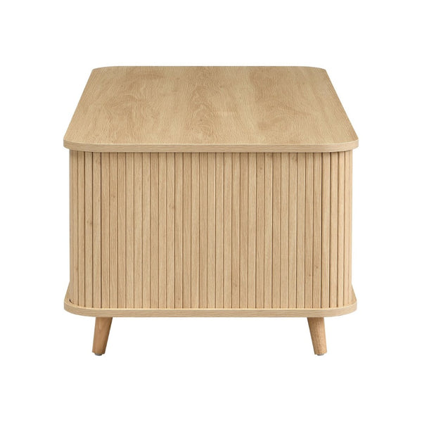 English Elm Modern Mid-century Coffee Table Tambour Doors Open Shelves Warm Wood Living Room Natural N770P333553N