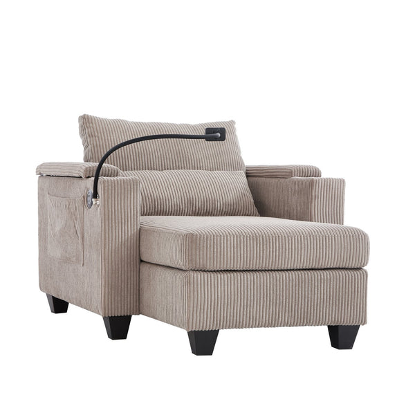 English Elm Convertible Chaise Lounge Sofa Chair & Bed - Corduroy With Usb Ports, Cup Holders & Storage Space N719S002021D