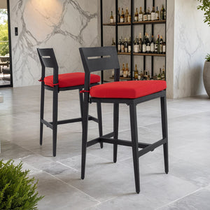 English Elm Modern Outdoor 2Pc Bar Stools - Stylish Aluminum Chairs With Ergonomic Backrest & Sunbrella Cushions W1886P352314