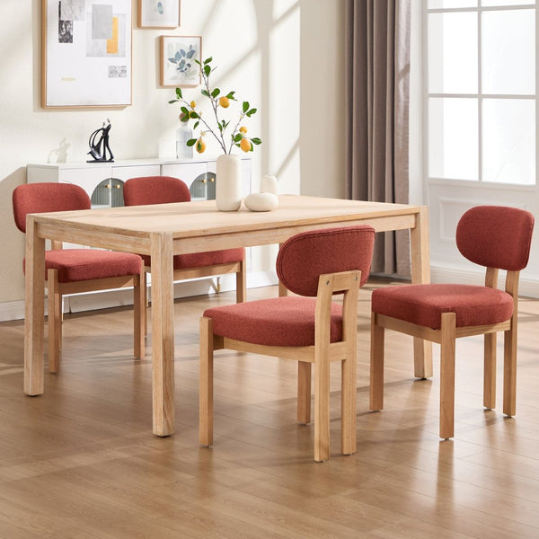 English Elm Wooden Wingback Dining Chairs Chenille Upholstered Set for Farmhouse Kitchen Dark Orange W3244P457881