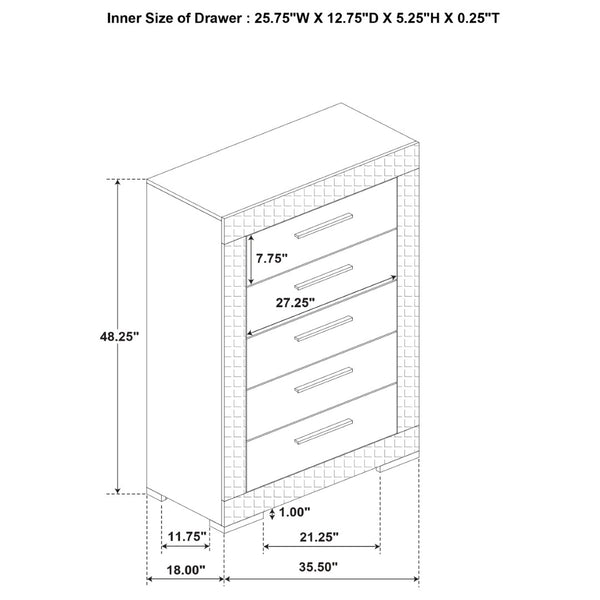 English Elm Pierce Five Drawer Chest with Diamond Emboss Texture and Sleek Contemporary Bedroom Storage Grey B062P447672