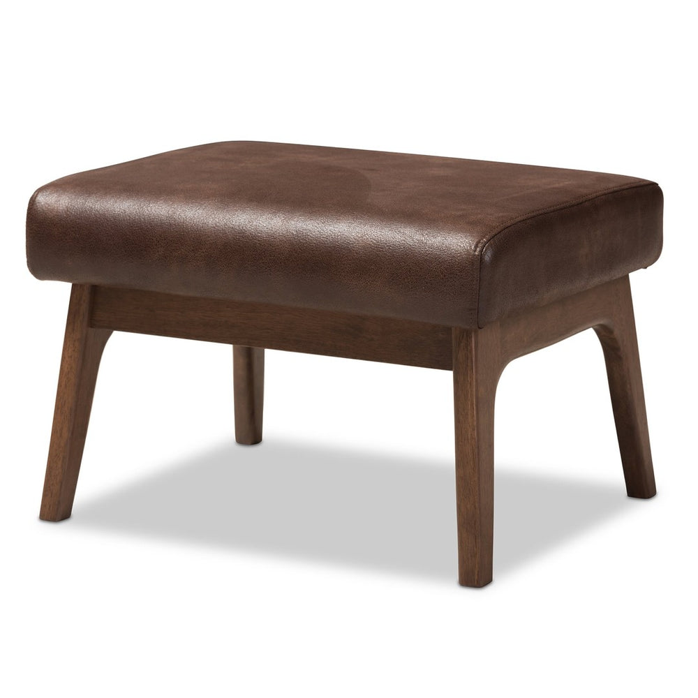 Baxton Studio Baxton Studio Vintage Mid-Century Modern Ottoman in Dark Brown Faux Leather for Stylish Comfort Bianca-Dark Brown/Walnut Brown-Otto