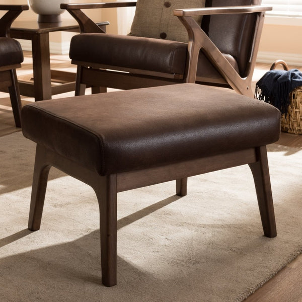 Baxton Studio Baxton Studio Vintage Mid-Century Modern Ottoman in Dark Brown Faux Leather for Stylish Comfort Bianca-Dark Brown/Walnut Brown-Otto