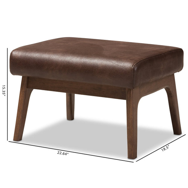 Baxton Studio Baxton Studio Vintage Mid-Century Modern Ottoman in Dark Brown Faux Leather for Stylish Comfort Bianca-Dark Brown/Walnut Brown-Otto