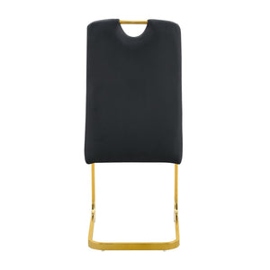 English Elm Modern Cantilever Gold Frame Pu Leather Dining Chairs Glam Set of Four Black W3875P372986