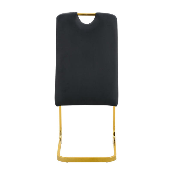 English Elm Modern Cantilever Gold Frame Pu Leather Dining Chairs Glam Set of Four Black W3875P372986