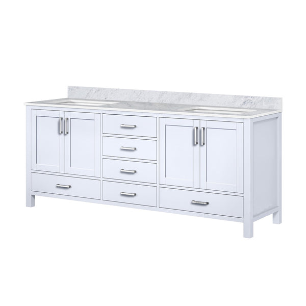 English Elm White Double Bath Vanity 80" W With Carrara Marble Top - Elegant Design, Ample Storage & Durability B2731P258933-GIGA