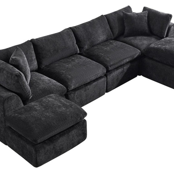 140 Inch Chenille Modular Sectional Sofa with Ottoman Throw Pillows Living Room