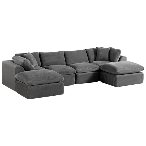 HomeRoots 140 Inch Corduroy Modular Sectional Sofa Set with Ottoman Included Toss Pillows 754774