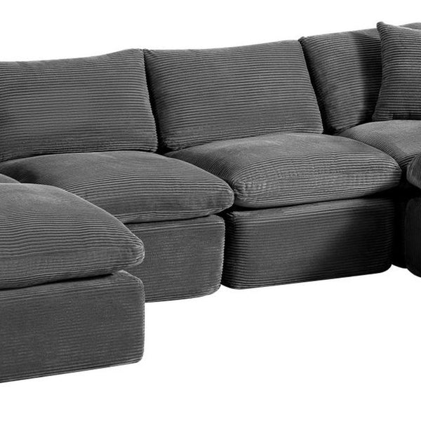 140 Inch Corduroy Modular Sectional Sofa Set with Ottoman Included Toss Pillows
