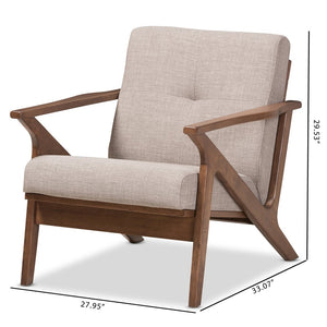 Baxton Studio Baxton Studio Bianca Mid-Century Lounge Chair - Light Grey Fabric, Walnut Wood Frame, Stylish Comfort Bianca-Light Grey/Walnut Brown-CC